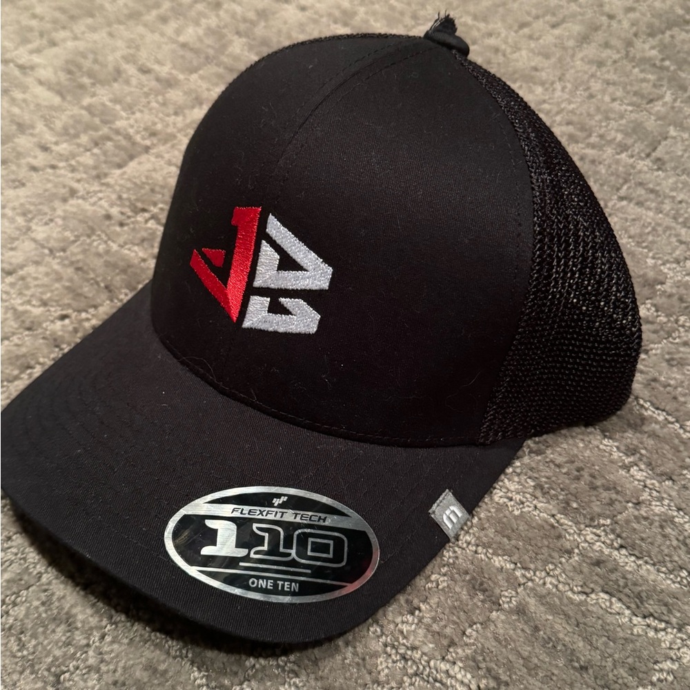 Black Flexfit Tech 110 Cap with Red and White Logo